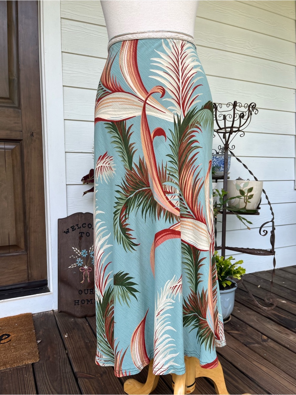 Vintage 90s Carole Little Sport Tropical Palm Print Maxi Skirt